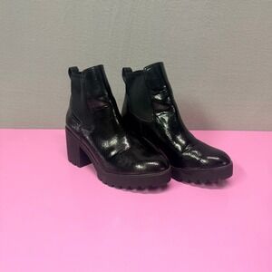 Aldo Olenka Patent Leather Chelsea Ankle Boots Block Heel W7.5‎ Grunge Goth Edgy